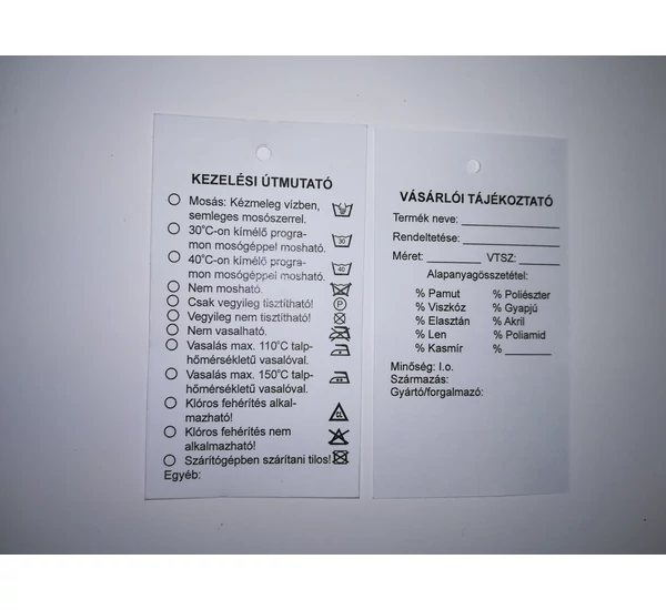 Függő etikett 45×80mm - Vásárlói tájékoztató+ Kezelési útmutató  ( 250 db /csom)