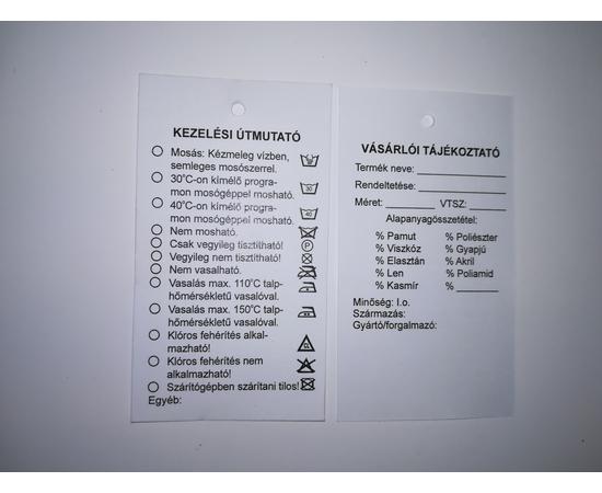 Függő etikett 45×80mm - Vásárlói tájékoztató+ Kezelési útmutató  ( 250 db /csom)